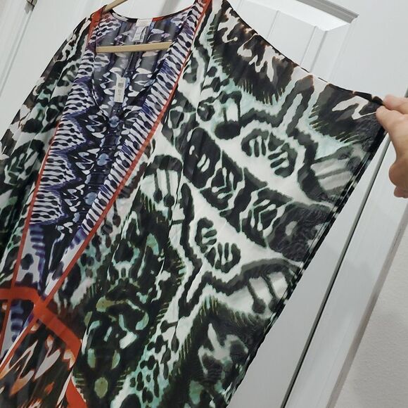 NWT Chicos Blue,Black,Rust  Shawl Poncho Size L/XL Boho Festival Spring - Picture 4 of 5